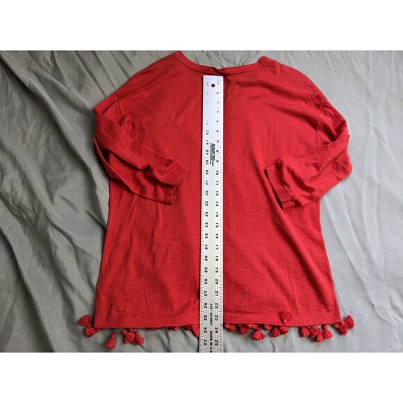 Talbots Sweater Red V Neck Lightweight Tassle Hem Cotton Womens Size M - Picture 6 of 8